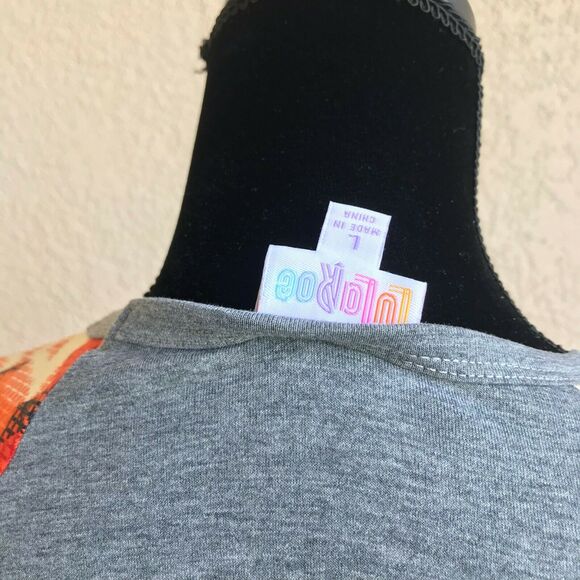 LuLaRoe Womens Top Size Large Randy Baseball Tee Orange Gray Navy Cream NEW - Picture 4 of 6